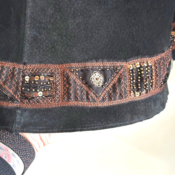 Chicos Womens Suede Maxi Skirt Size 2/Large/12 Embellished Boho Hippie Beaded - Picture 4 of 10